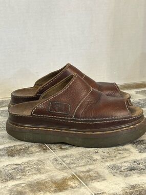 Vintage Dr Martens Brown Leather Chunky Slip-On Slides Mules Made in England